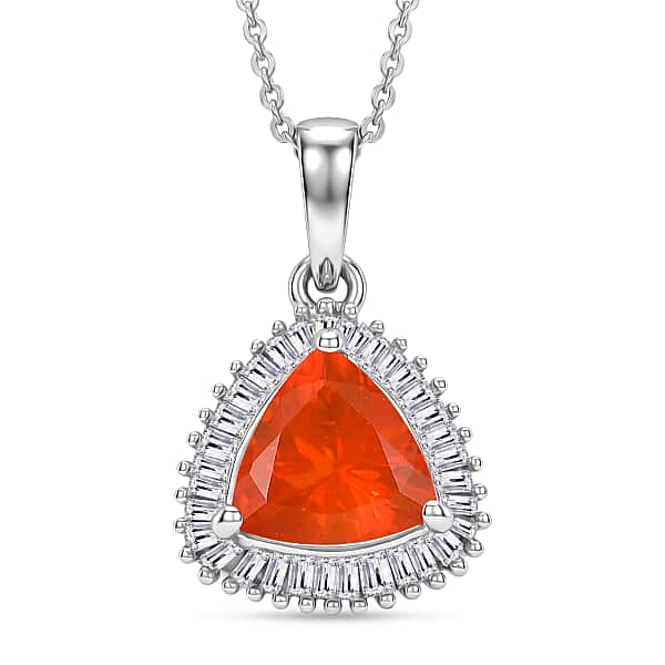D'Joy Fire Opal, Natural White Diamond Halo Pendant