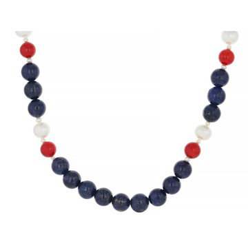 Lapis Lazuli Rhodium Over Sterling Silver Necklace