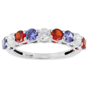 Blue, Red, And White Cubic Zirconia Rhodium Over Sterling Silver Ring 2.25ctw