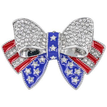 White Crystal Silver Tone American Flag Brooch