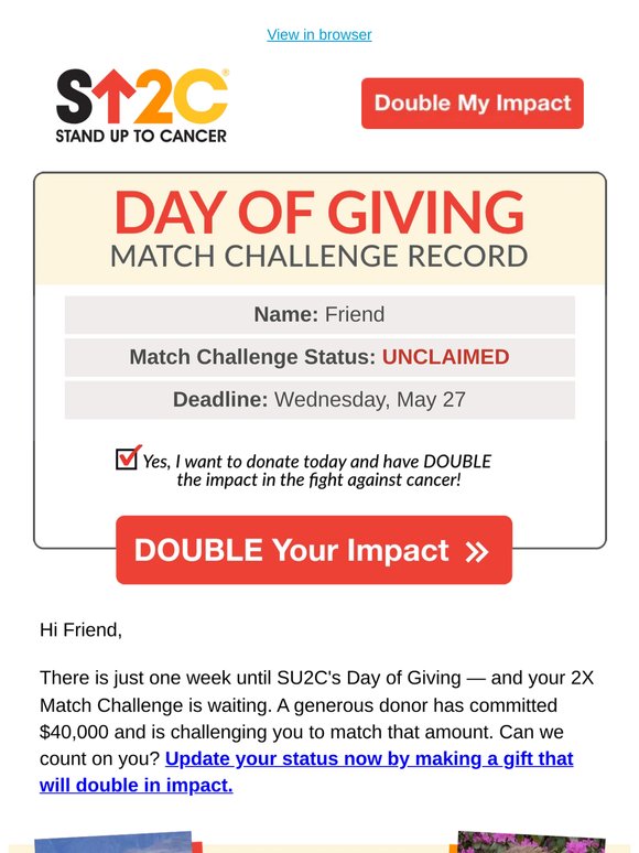 One week left to unlock your 2X Match Challenge