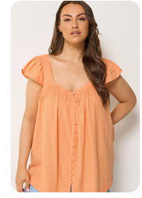 YOURS Curve Orange Linen Cap Sleeve Top