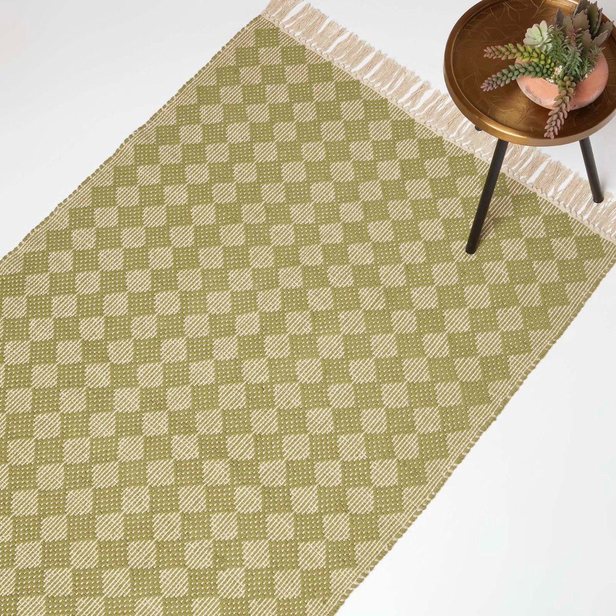 Image of Lima Handwoven Green Cotton Textured Rug, 90 x 150 cm