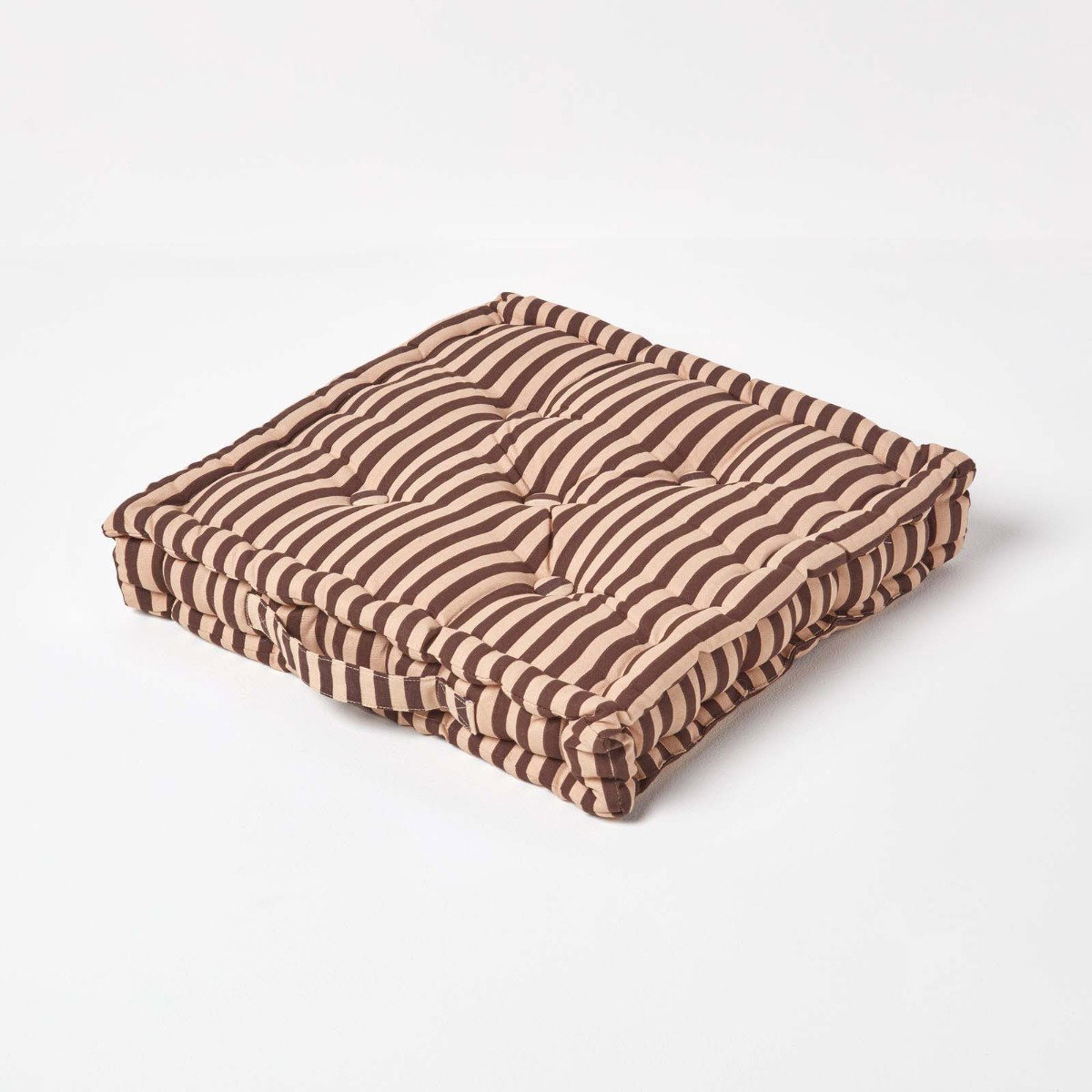 Image of Cotton Brown and Beige Thin Stripe Floor Cushion, 50 x 50 cm