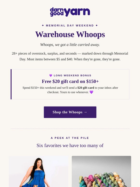 Warehouse Whoops is live (and yes, there's a $20 gift card)