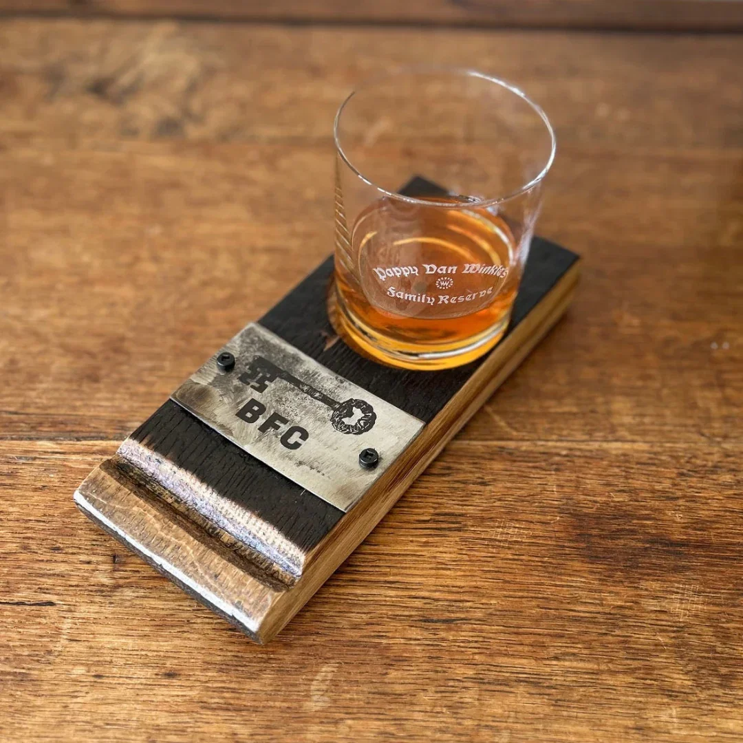 Image of Barrel Stave Cocktail & Cigar Rest with Custom Engraving