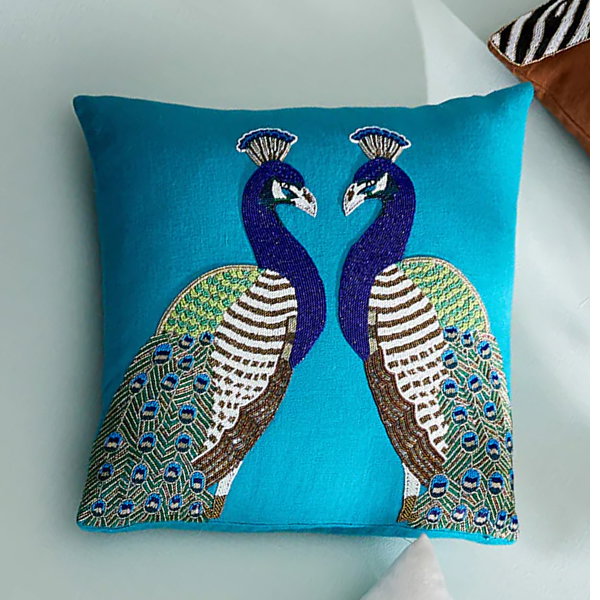 Peacock Beaded Pillow