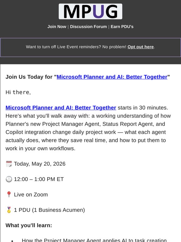 [30 mins] Earn 1 PDU live today! Microsoft Planner and AI: Better Together