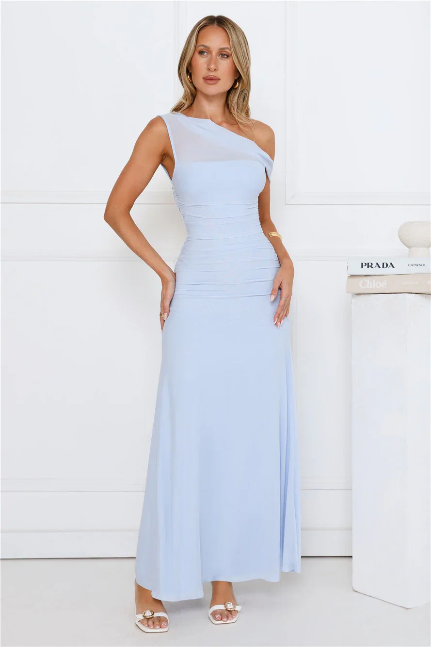 Image of Bloom Baby Off Shoulder Maxi Dress Blue