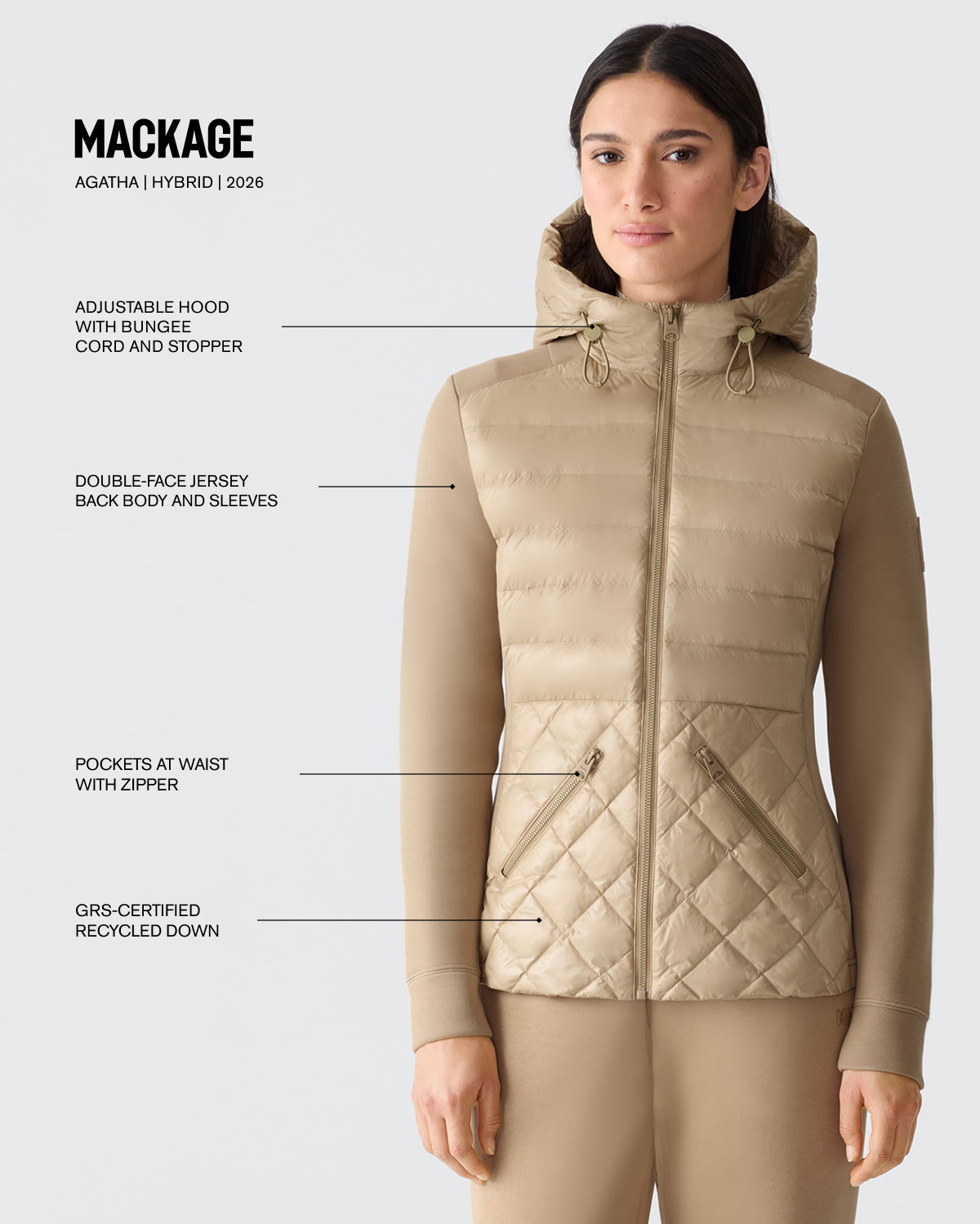 AGATHA Quilted Mixed-Media Hooded Jacket for Women
