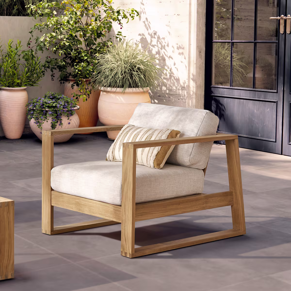 Image of Rio Outdoor Teak Lounge Chair (Treated Version), Natural Beige