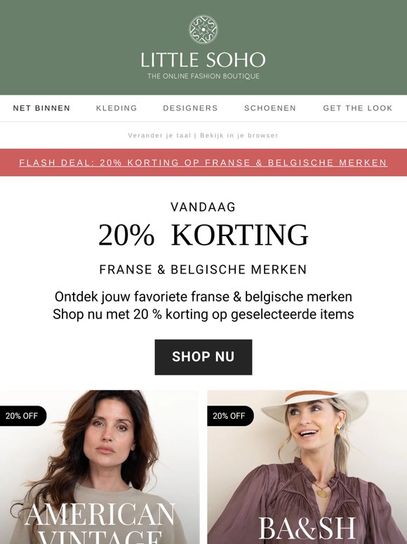 Flash deal: 20% korting op franse en belgische merken 😍