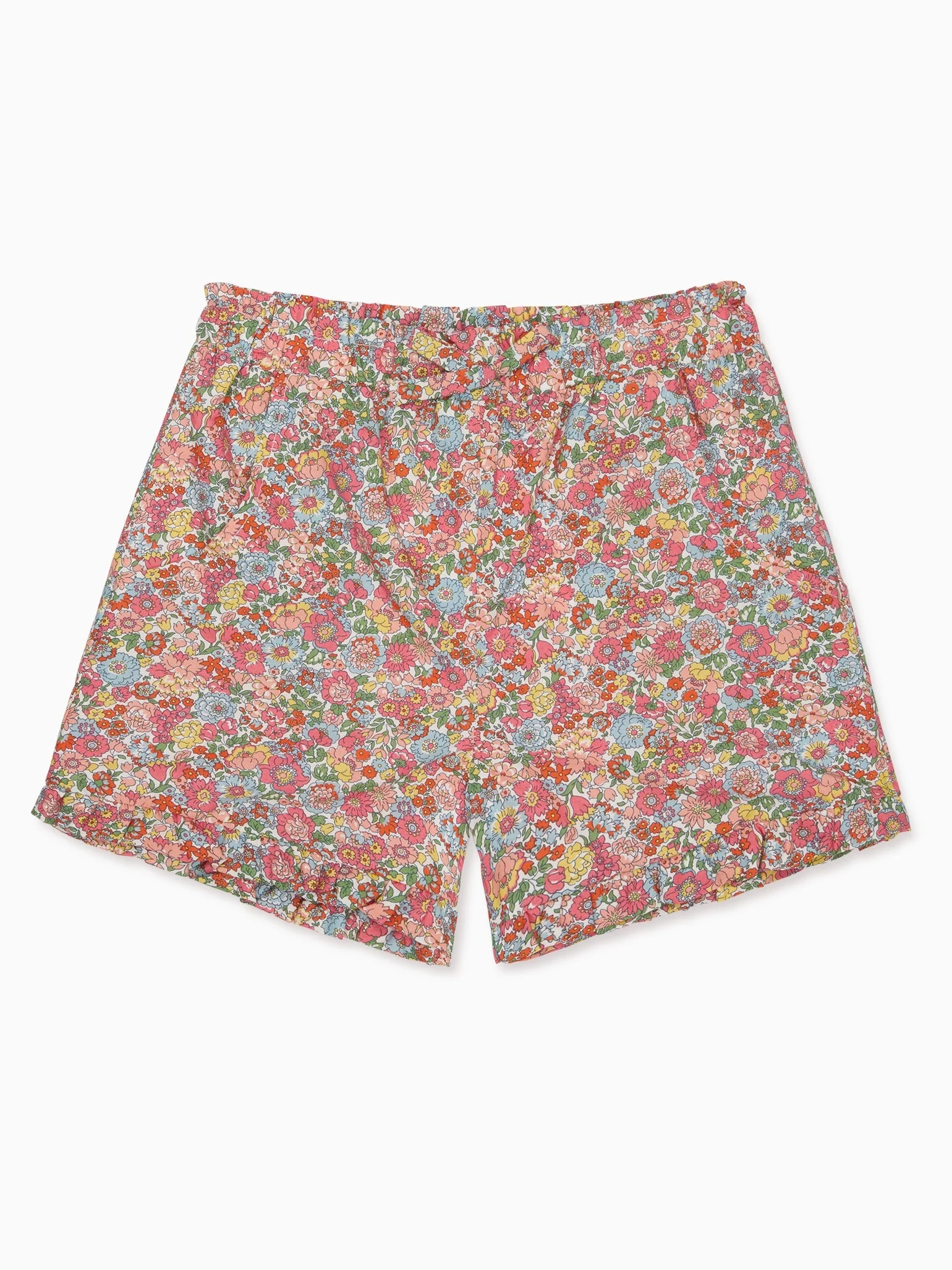 Image of Coral Floral Flores Cotton Girl Made With Liberty Fabric Shorts