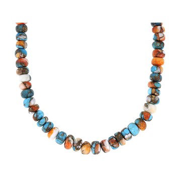 Blended Turquoise & Spiny Oyster Shell Sterling Silver Beaded 18\" Necklace