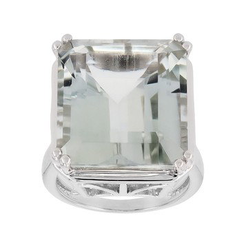 Green Prasiolite Rhodium Over Sterling Silver Ring 15.30ctw