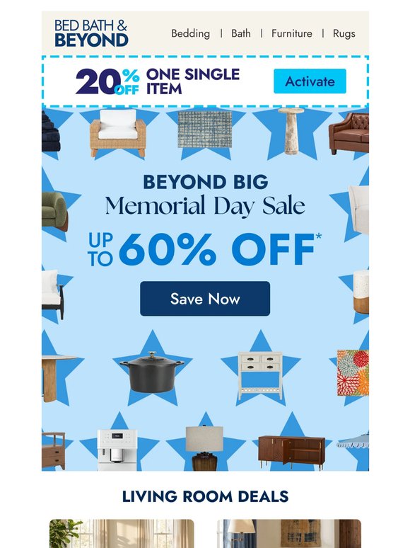 Memorial Day Deals—Up to 60% Off Across Every Room 🏡