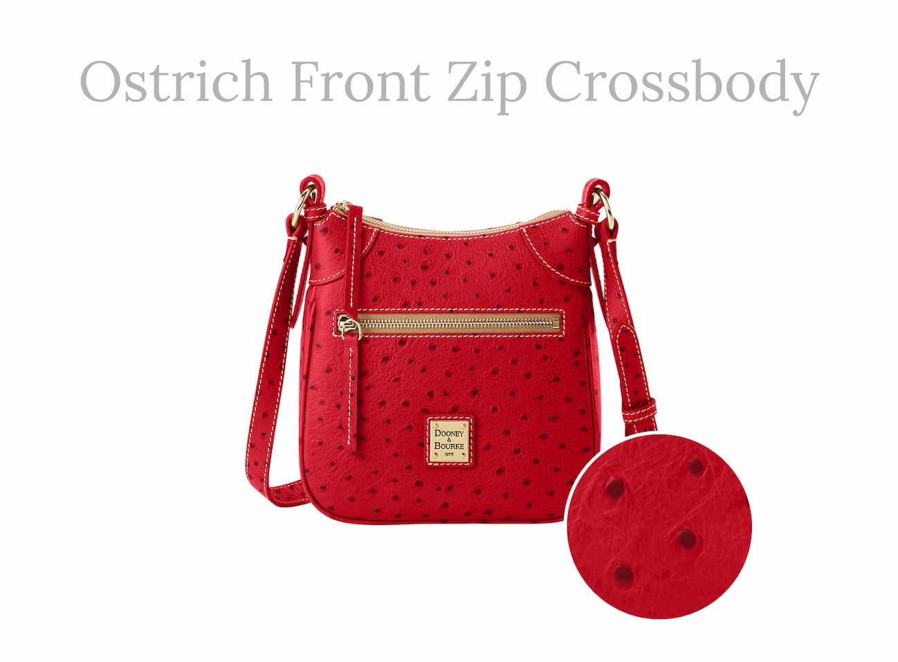 Ostrich Front Zip Crossbody