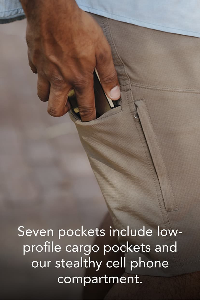 Seven pockets include low-profile cargo pockets and our stealthy cell phone compartment.