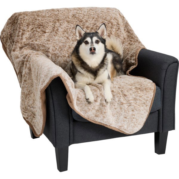 Mac & Molly Pet Throw Blanket with Waterproof Liner | Taurus Fur Coffee Tonal | Size 50x70”