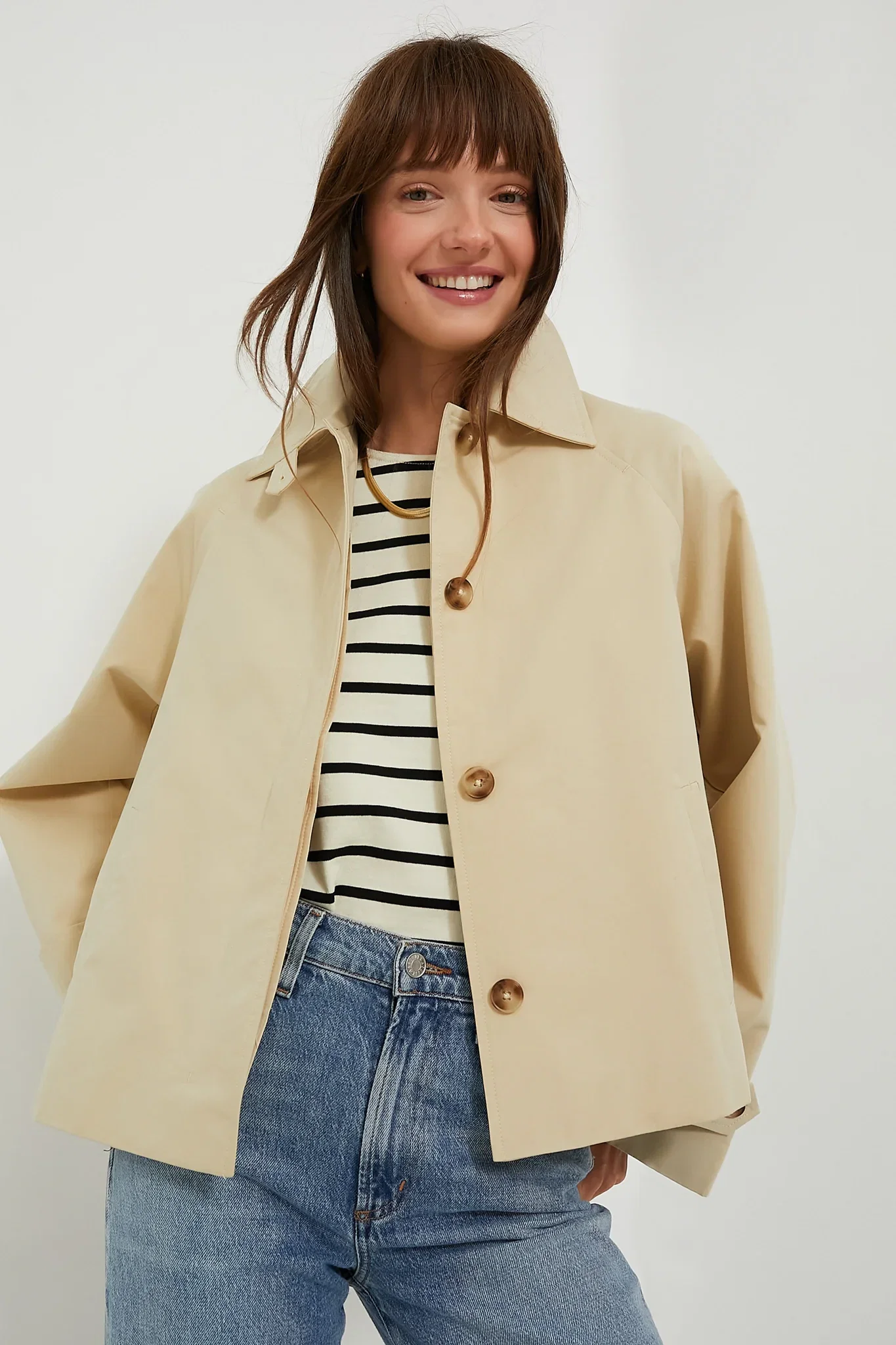 Image of Khaki Drew Short Trench Coat