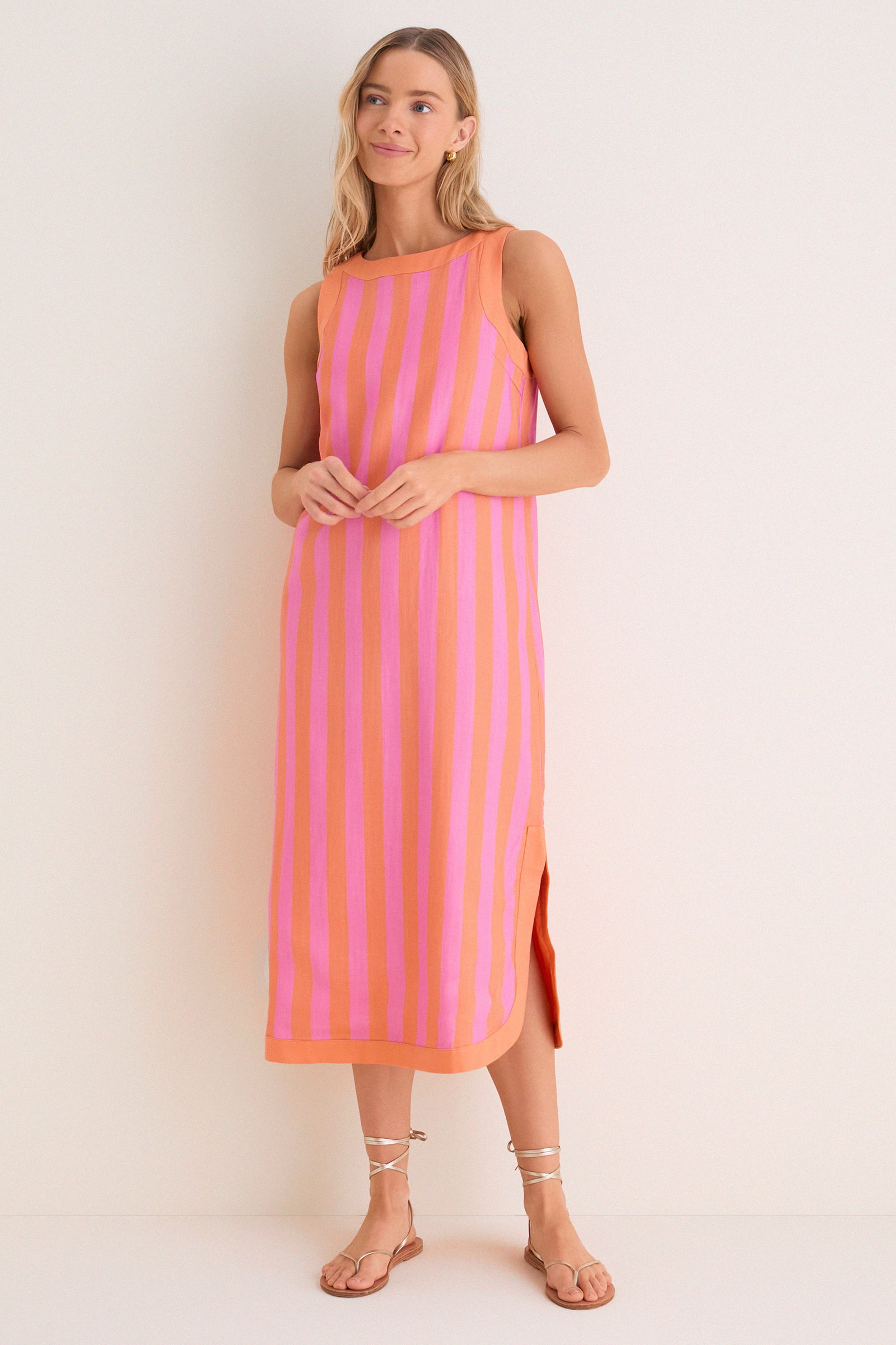Image of Orange & Pink Cabana Stripe Nella Midi Dress