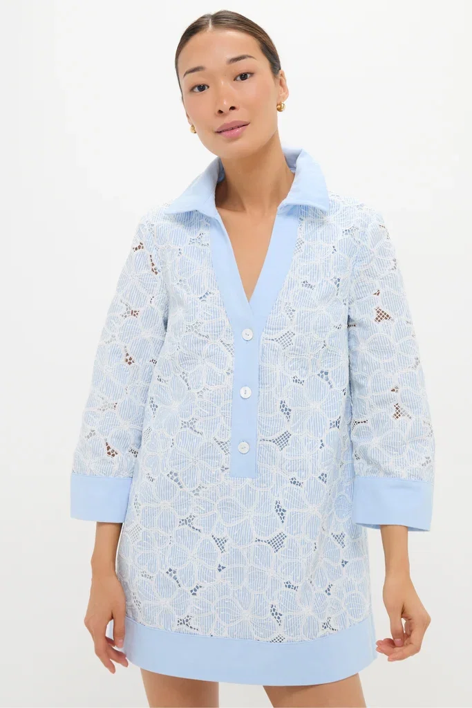 Image of Blue Floral Lace Collier Dress