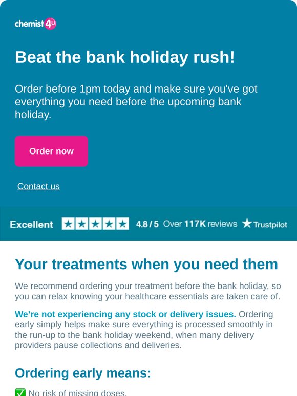Order before 1pm: Best the rush! 💊
