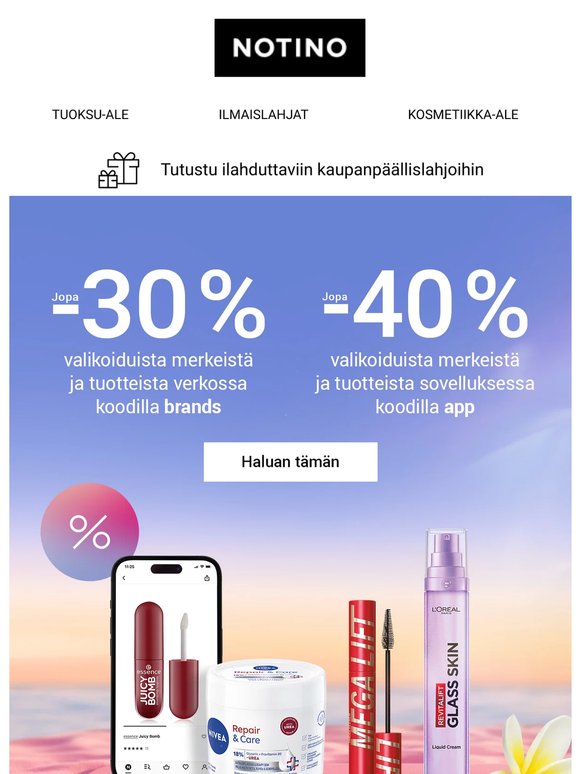 Reseptimme kauneuteen? Jopa −40 % valikoiduista tuotteista