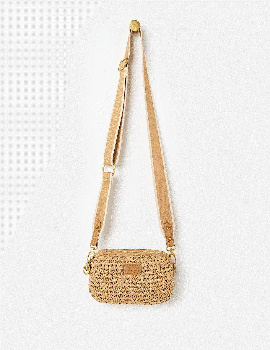 Naha Brown Straw Weave Crossbody Bag