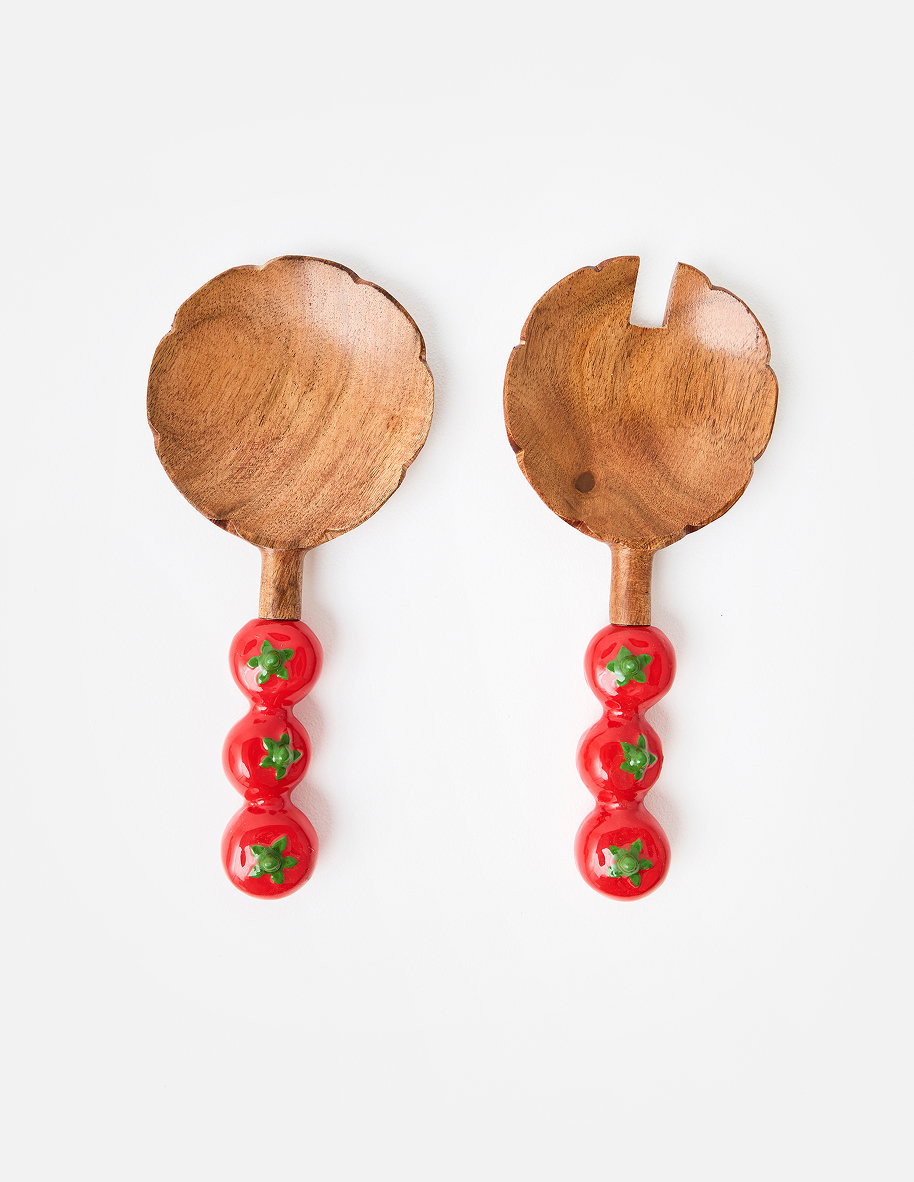 Tomato Handle Wooden Salad Servers
