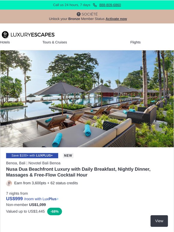 Novotel Bali Beachfront Luxury w. Daily Breakfast, Dinner & Free-Flow Cocktail Hour