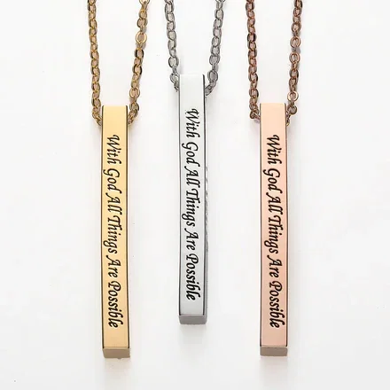 Vertical 4-sided Bar 'With God' Engraved Name Necklace