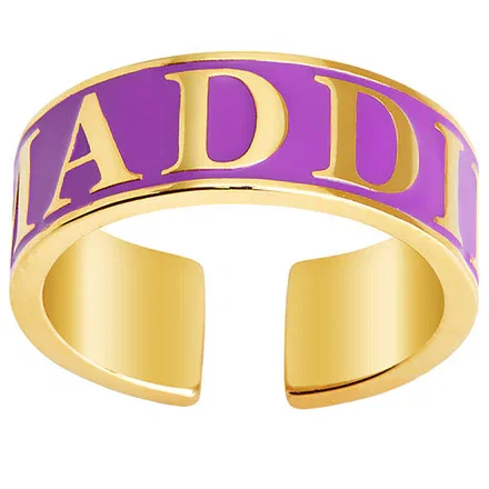 14K Gold Plated Enamel Name Wide Band Ring