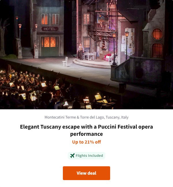 Elegant Tuscany escape with a Puccini Festival opera performance