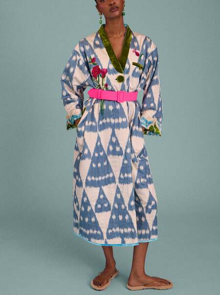 Women's Hand-Loomed Ikat Velvet Reversible Robe | One Size
