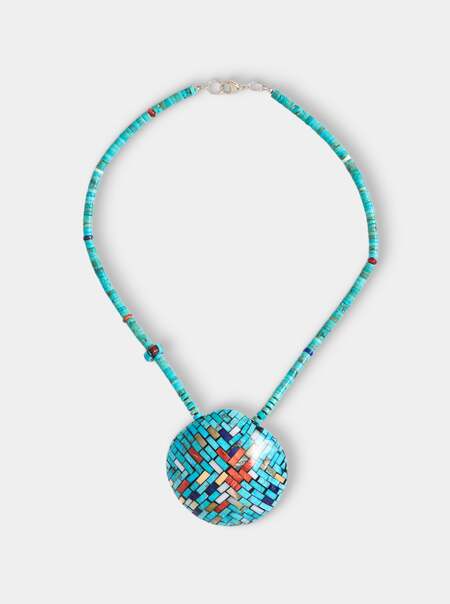 Women's Vintage Charlene Reano Double-Sided Mosaic Inlay Shell Necklace