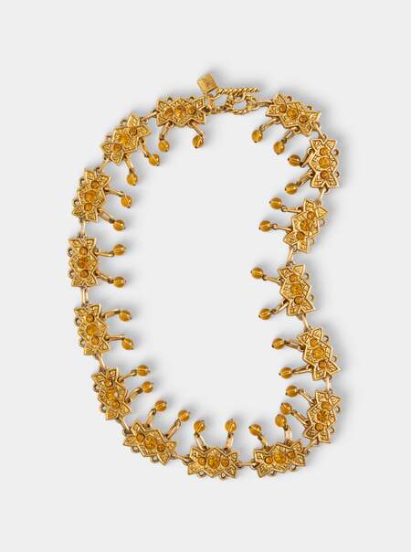 Women's Vintage 1980 Alexis Lahellec Gilt Metal, Resin and Amber Necklace