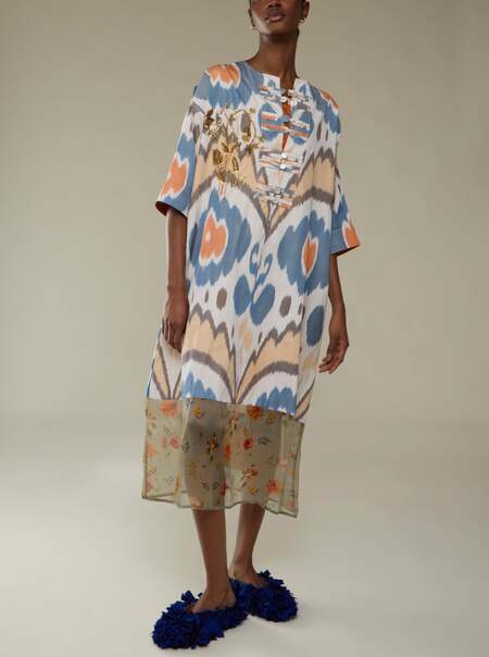 Women's Hand-Loomed Ikat Silk and Cotton Dress | One Size