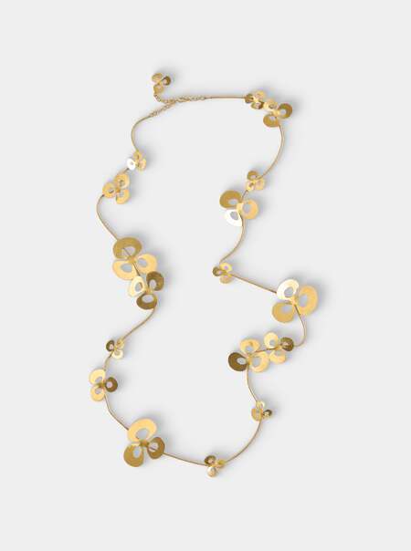 Women's Vintage 1985 Hervé van der Straeten French Gilded Brass Leaf Flower Chain Necklace