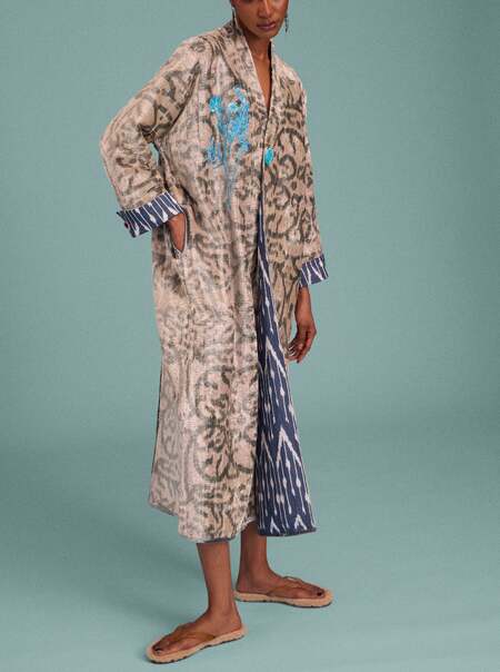 Hand-Loomed Ikat Velvet Reversible Robe | One Size
