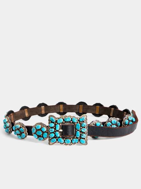 Women's Vintage 1990 Dan Martinez Navajo Concho Sterling Silver, Turquoise and Leather Belt