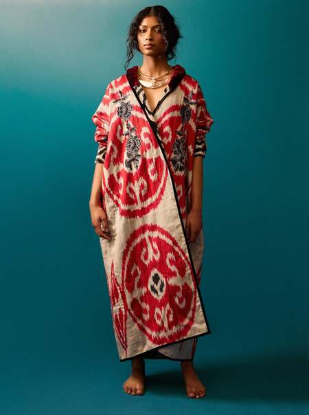 Women's Hand-Loomed Ikat Velvet and Silk Reversible Robe | One Size