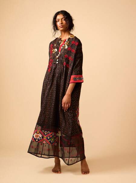Women's Hand-Loomed Ikat Silk Dress | One Size