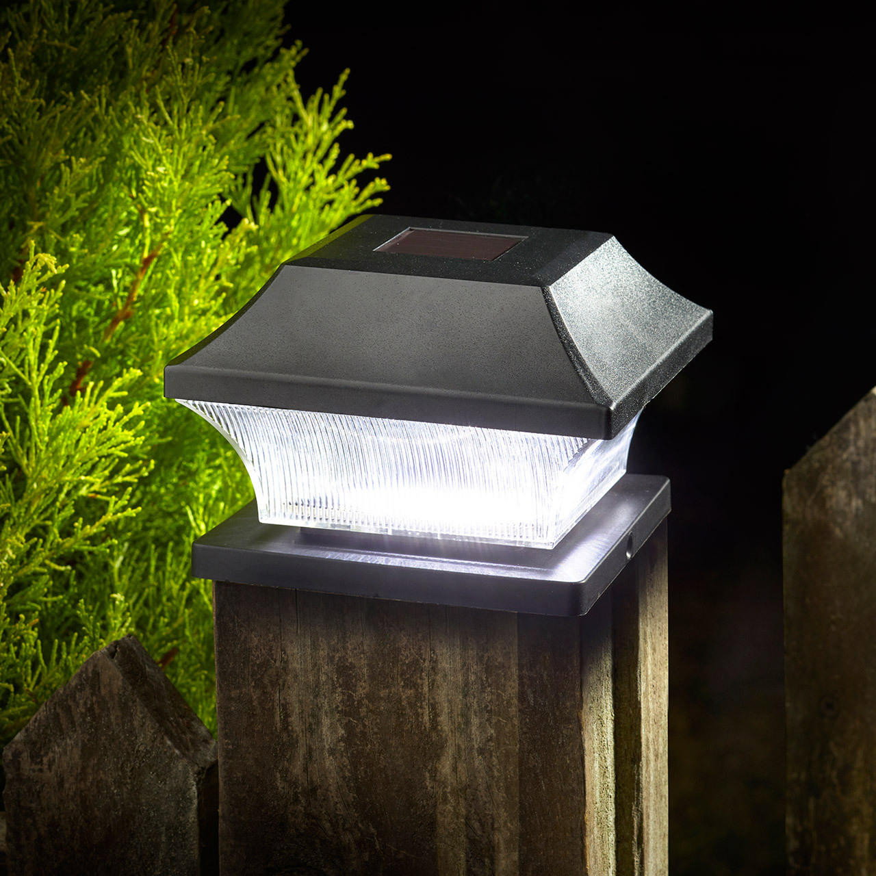 SuperBright LED Solar Post Light White Outdoor Garden Lights in Black (4 Pack)