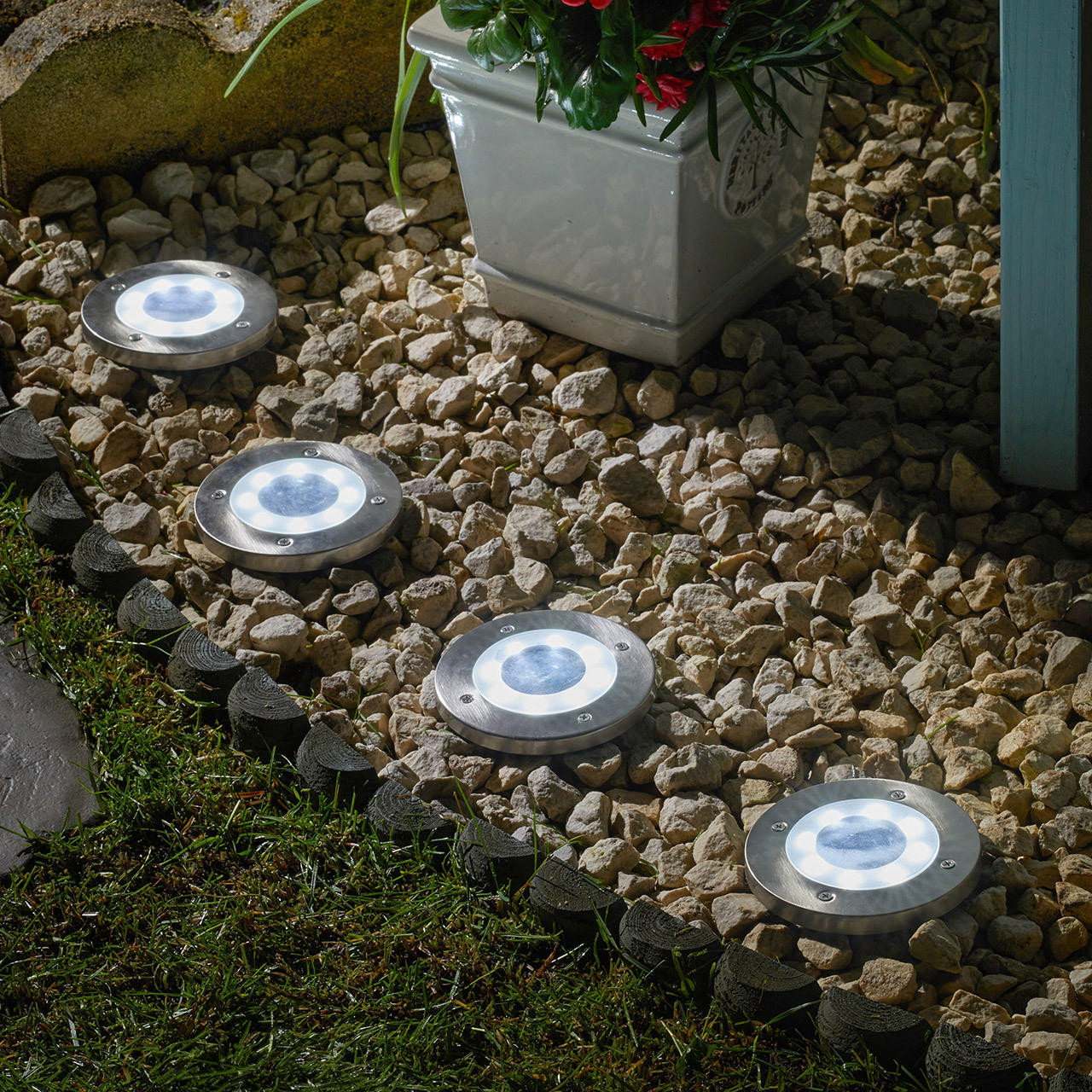SuperBright LED Solar Ground Up Light White Outdoor Garden Lights Brushed Stainless Steel (4 Pack)
