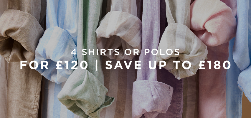 4 Shirts Or Polos £120 | Save up to £180 Code: REFRESH20
