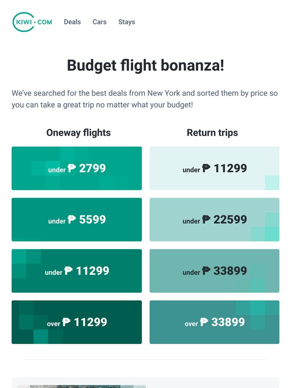 Where can you go for under ₱ 2799 from New York?