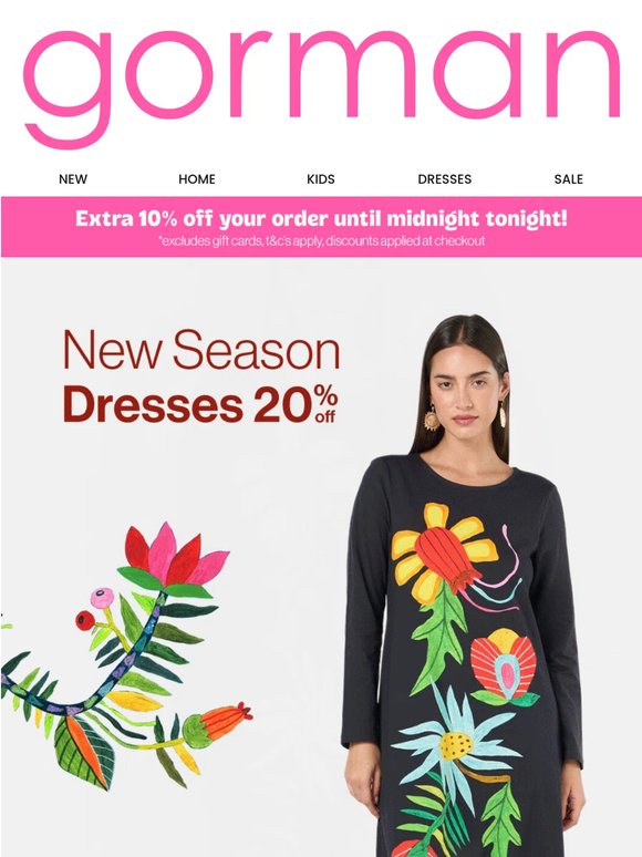 New season dresses now 20% off!