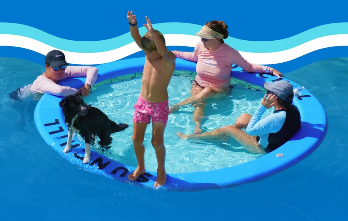 A family and a dog enjoying their time with Sunchill product