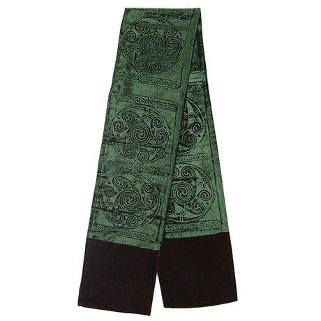 Handmade green velvet scarf inspired by traditional Celtic design. - Shop Now.